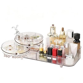 Organizador de Maquillaje, 360 Grados de Rotación/Organizador de Maquillaje Caja, Soportes para Maquillaje Apilable,Organizador deMaquillaje Transparente de Gran Capacidad para Mesa, Tocador