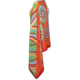 MuLanLegend Turkish Silk Scarf | Light Weight Jacquard Silk Square Scarf | Head Wear Wrap | Creative Design Style (Orange Green)