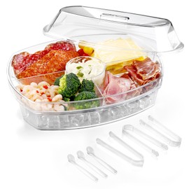 Chillnstay 15-Inch Chilled Serving Tray with Lid and Ice Base, 4-Compartment Shrimp Cocktail Serving Tray for Fruit, Veggies and Appetizers