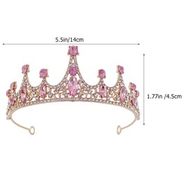 TOVINANNA Girls Crystal Tiara Crown for Birthday Party Rhinestones Headbands Bride Wedding Headpieces for Girls(gold pink)