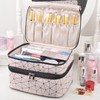 MKPCW Large Double Layer Cosmetic Bag with Brush Pocket and