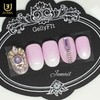 Pink White Gra Handmade Nail Tips - Long Round Square