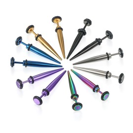 Flongo Men's Womens 6 Pairs Stainless Steel 5mm Taper Stud Fake Cheater Illusion Ear Plug Spike Faux Earrings