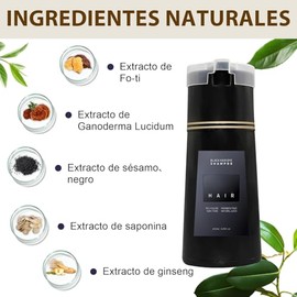 Hair Dye Shampoo, 3 in 1 Instant Hair Dye Shampoo, Champú colorante natural para cubrir canas, for All Hair Types，200ml (Negro)