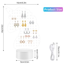 Unicorn Shaped Earring Holder, Earring Organizer for Girls, LED Light Up Acrylic Earrings Stand, 133 Holes Transparent Pegboard Stud Earring Tree for Women Jewelry Display Storage Gifts