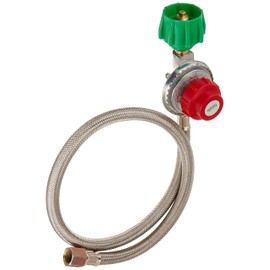 King Kooker 4010081 30502-HP Regulator & SS Hose with Male End , Red