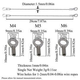 SEIWEI 2 Pcs M6 Eyelets Ended Security Wire Ropes, 304 Stainless Steel Lanyard Cable for Outdoor Gates, Stage Lighting, Luggage Lock
