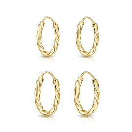 DTPsilver - 2 pairs of earrings - small round hoop earrings twisted - 925 sterling silver, yellow gold plated or rose gold plated - helix/tragus/cartilage - thickness 1.8 mm - diameter 10 and 12 mm,
