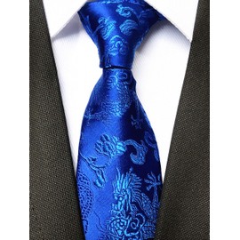 Men Royal Blue Ties Dragon Woven Neckties Birthdays Gift for Big Boys Boyfriends