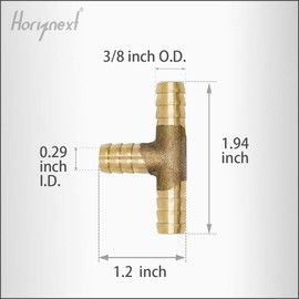 Horiznext Brass Hose Splicer Fitting, Tee, 3/8" x 3/8" x 3/8" Hose ID Barbed