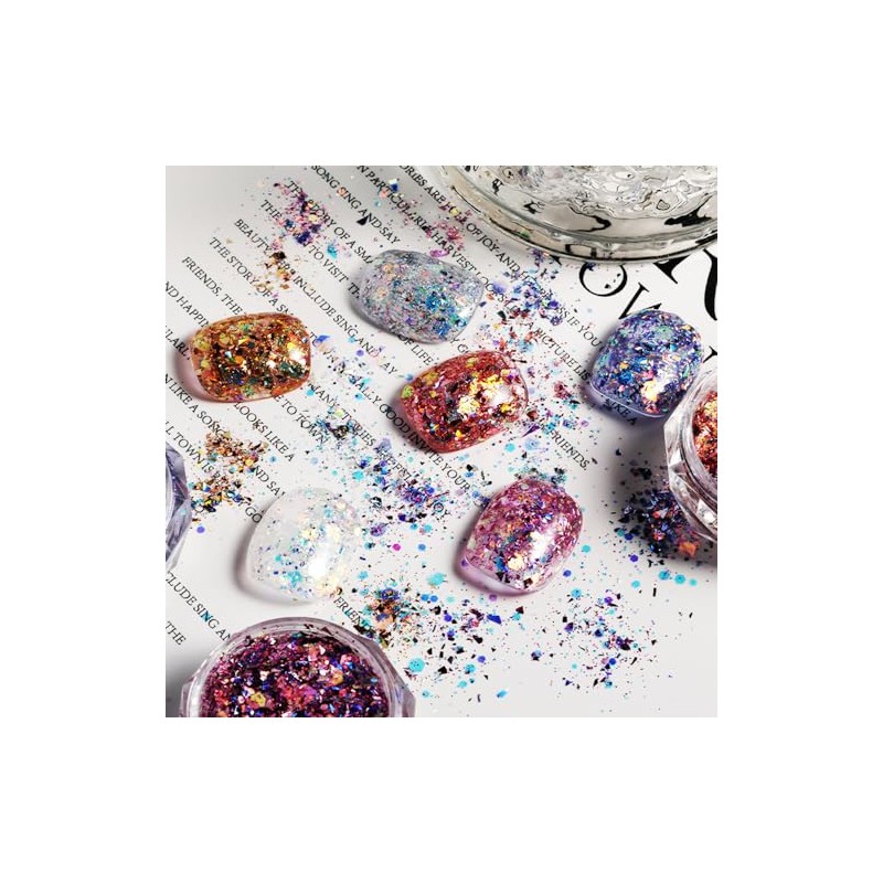 12 Color Set Aurora Mix Size Glitter Sequins Gel Nail