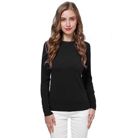 WOSICA Women's 100% Pure Cashmere Long Sleeve Crew Neck Sweater (M, Black)