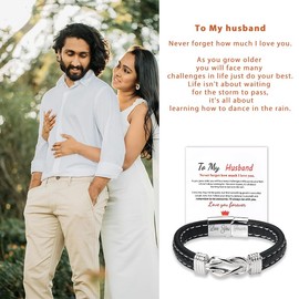 Anniversary Birthday Gifts for Husband Infinity Knot Bracelet Gifts for Hubby Gifts from Wife Husbands Gifts for Men To My Husband Bracelet Engraved Leather Bracelet for Husband