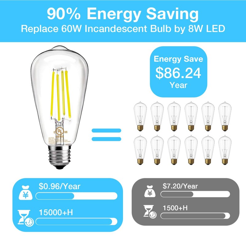 DAYBETTER 6 Pack Vintage LED Edison Bulbs, E26 Dimmable LED