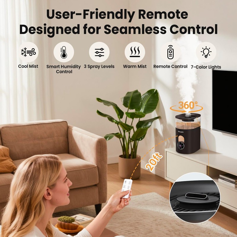 Humidifiers for Bedroom Large Room -GloryAir 6L Cool & Warm