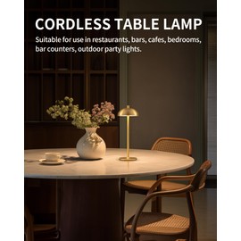 NEWSEE Cordless LED Table Lamp Set of 2, Modern Portable Desk Lamp, 3 Color Stepless Dimming Built-in Rechargeable Battery Lights, for Bedroom, Patio, Outdoor, Restaurant, Bedside Night Lamp(Gold)