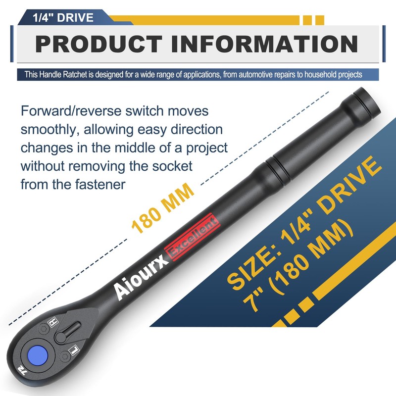 Aiourx 1/4" Drive 7 inch Ratchet Socket Wrench Set, Quick