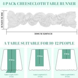 Cinnani Set of 4 Table Runners White 90 x 300 cm Cheese Cloth Table Runner Gauze Cheese Cloth Boho Wedding Decoration Table Decoration Birthday Baby Shower