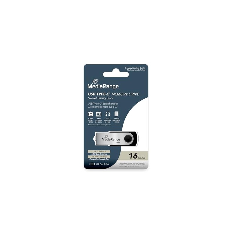MediaRange USB Type-C® 3.2 Gen 1 Flash Drive Swivel Cap