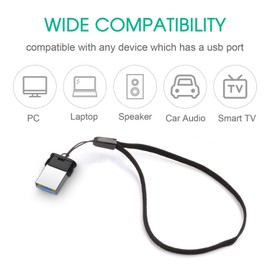 Vansuy Minin USB Stick 32GB USB 3.0 Flash Drive USB Memory Stick Portable Thumb Drive Pen Drive for PC, Laptop, Printer, TV, Car (Black, with Lanyard)