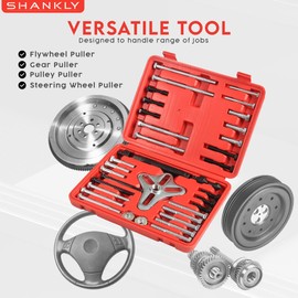 Shankly Harmonic Balancer Puller, Crankshaft Pulley Removal Tool or Harmonic Pulley Puller Tool, Steering Wheel Puller Kit with Heavy-Duty Case for Pulley Puller and Installer Kit