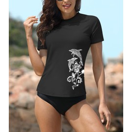 BesserBay Women Quick Dry Crew Neck Sun Protection Rash Guard Uv Protection Swimming Top UPF 50+ Swim Top Black L