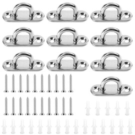 10Set M5 Stainless Steel Eye Plate, Black Metal Oblong Eye Plate Pads, Staple Rings Hooks Hardware with 2 Holes Wall Anchor Ceiling Hook for Rope Loop Hanging Hooks, with Screws and Plastic Plugs