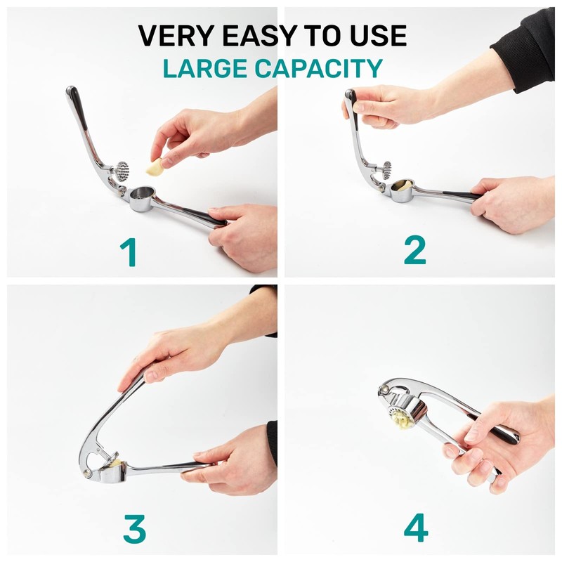 HiramWare Garlic Press, Premium Rust Proof Kitchen Garlic Mincer Crusher