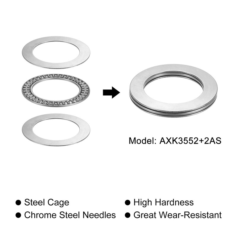 sourcing map AXK3552 Axial Needle Roller Bearing with Washers 35mm