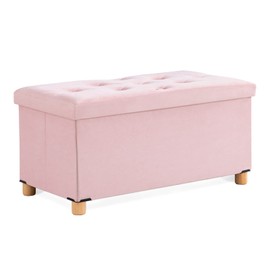 BRIAN & DANY 30 Inches Folding Storage Ottoman Bench, Ottoman with Storage for Living Room, with Wooden Feet and Lid, Pink