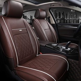 otoez 5 Seats Leather Car Seat Covers Faux Leatherette Automotive Seat Covers Full Set Universal Fit for Most Sedan SUV Truck Waterproof Vehicle Cushion Cover Protector (No Pillows, Coffee)