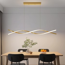 Modern Ceiling Pendant Light, with Remote Control Dimmable 3 Color Mode & Brightness Ceiling Lamp, Anti-Flicker Dining Light Fixture for Kitchen, Dining Room (Gold, 39IN)