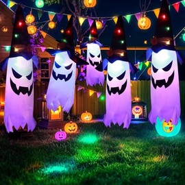 5 Luces de Fantasma de Halloween,Colgantes de Fantasmas de Halloween con Sombrero de Bruja,Luces de Cadena LED,Decoración de Halloween para Interior y