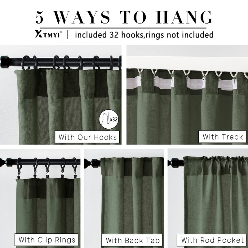 XTMYI Short Curtains for Bedroom,Pole Pocket Back Tab Linen Boho