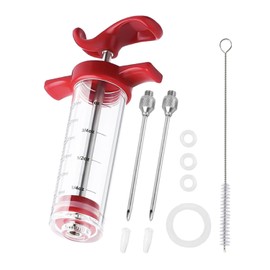 2 Pieces Marinade Syringe with 1 Piece Cleaning Brush, Plastic Marinade Syringe, 30ml Turkey Syringe, Marinade Seasoning Syringe, Suitable for Barbecue, Roasting, Roasting Turkey (Red)