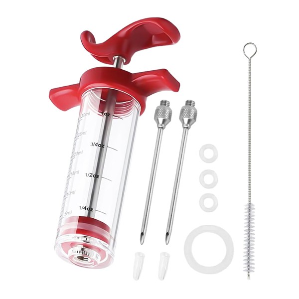 2 Pieces Marinade Syringe with 1 Piece Cleaning Brush, Plastic