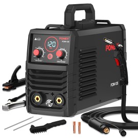 PONEY 120A Flux Core MIG Welder 110V - 3 in 1 Gasless MIG/Stick/Lift TIG Welding Machine with Synergic Control IGBT Inverter Multi-process Portable Wire Feed Welder
