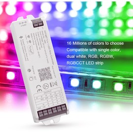 FCOB 5in1 WB5 2.4GHz WiFi PWM LED Controller Compatible with Alexa Google Home Smart Life Tuya Smart APP Control for Dimming CCT RGB RGBW RGBCCT LED Strip Work with WR01RF WR02RF etc RF Remote