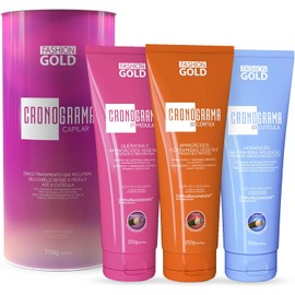Kit Cronograma Capilar 3 Pasos Fashion Gold Tratamiento Regenerador y Reconstructor Actúa en Médula, Cortex y Cutícula Hidratación y Nutrición Intensa para Cabello Dañado