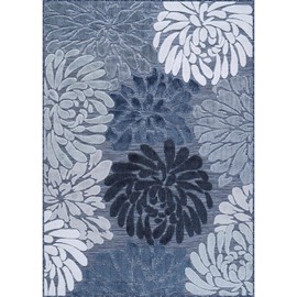 Luul Home Floral Indoor Outdoor Rugs 9x12 Large Area Rug for Living Room, Patio Decor, Kitchen, and Entryway Rug, Washable Stain Resistant Outside Carpet Navy 9 x 12