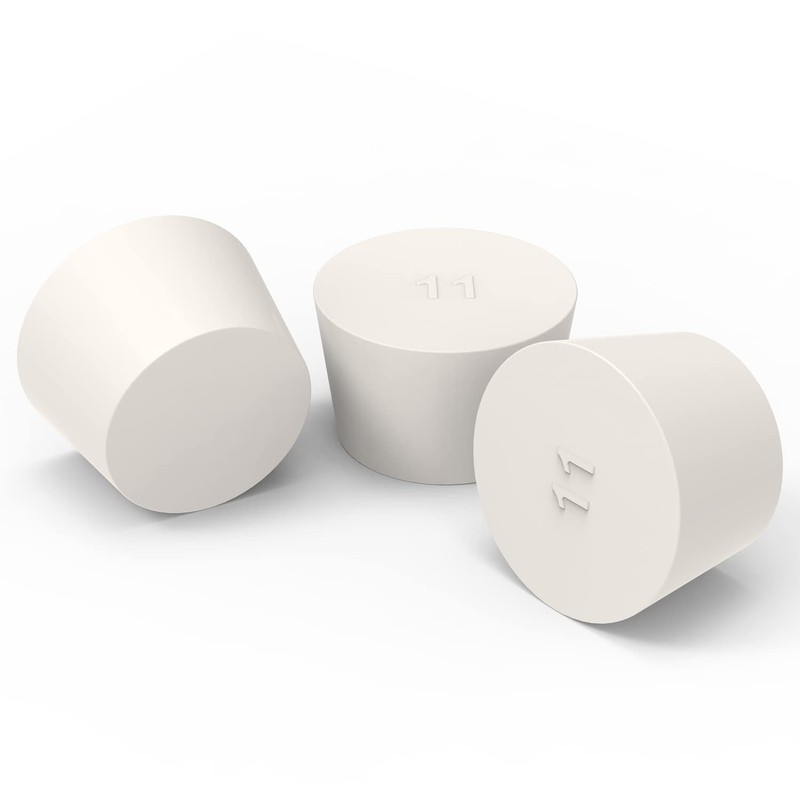 FunChem Pack of 5 Solid Rubber Stoppers, Size 11#, White