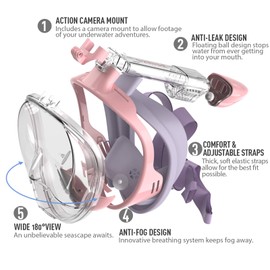 G2RISE® Snorkel Mask, Diving Mask, Foldable CO2 Safe Snorkel Full Mask with Camera Position for Children and Adults