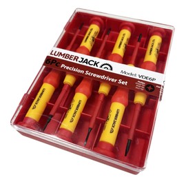 LUMBER JACK 6 Piece Insulated Precision Screwdriver Set VDE Certified, Soft Grip Handles, Chrome Vanadium Steel, Phillips & Flat Profile for Electrical Work