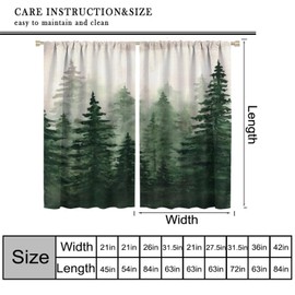 AAVEUP - Cortinas opacas para recámara, acuarela, rústico, clásico, color verde, brumoso, naturaleza, árbol, árbol de bosque, para niños, niñas, sala de estar, baño, 42 x 54 pulgadas