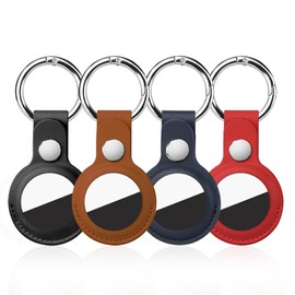 4 Pack PU Leather AirTag Holders with Metal Snap Keyring