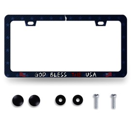 American License Plate Frame God Bless The USA License Plate Holder Stainless Steel America Auto Parts Funny License Plate for Men Women Decoration Size 12.2" x 6.2" with Screws