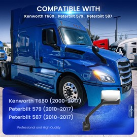 High Soar Hood Mirror Assembly for Kenworth T680(2000-2017),Hood Mirror with Arm for Peterbilt 579(2010-2017)/Peterbilt 587(2010-2017) Left Side Driver Side (Chrome)