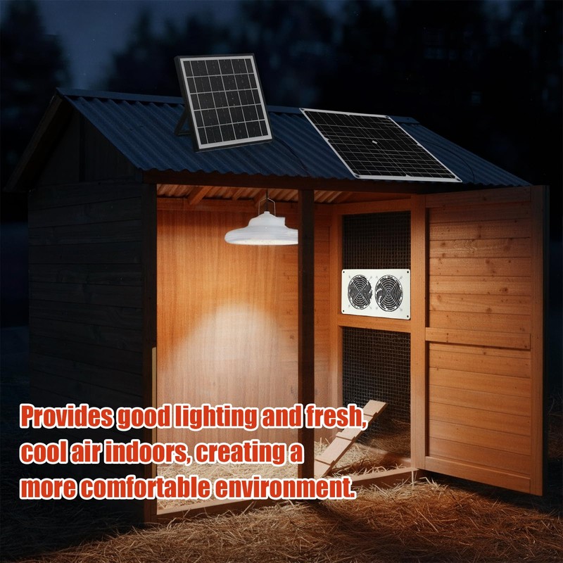 Grinsvalley 2 Set Solar Fan for Chicken Coop with Shed