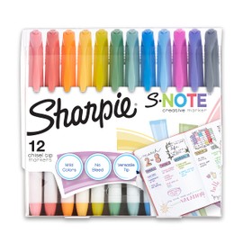 Sharpie S-Note Creative Markers, Highlighters, Assorted Colors, Chisel Tip, 12 Count