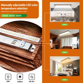 FAITHSAIL 4FT LED Light Fixture, 48 Ceiling LED Wraparound with Selectable CCT 3000K/4000K/5000K, 4 Foot Wooden Frame Flush Mount for Kitchen, Bedroom, Laundry